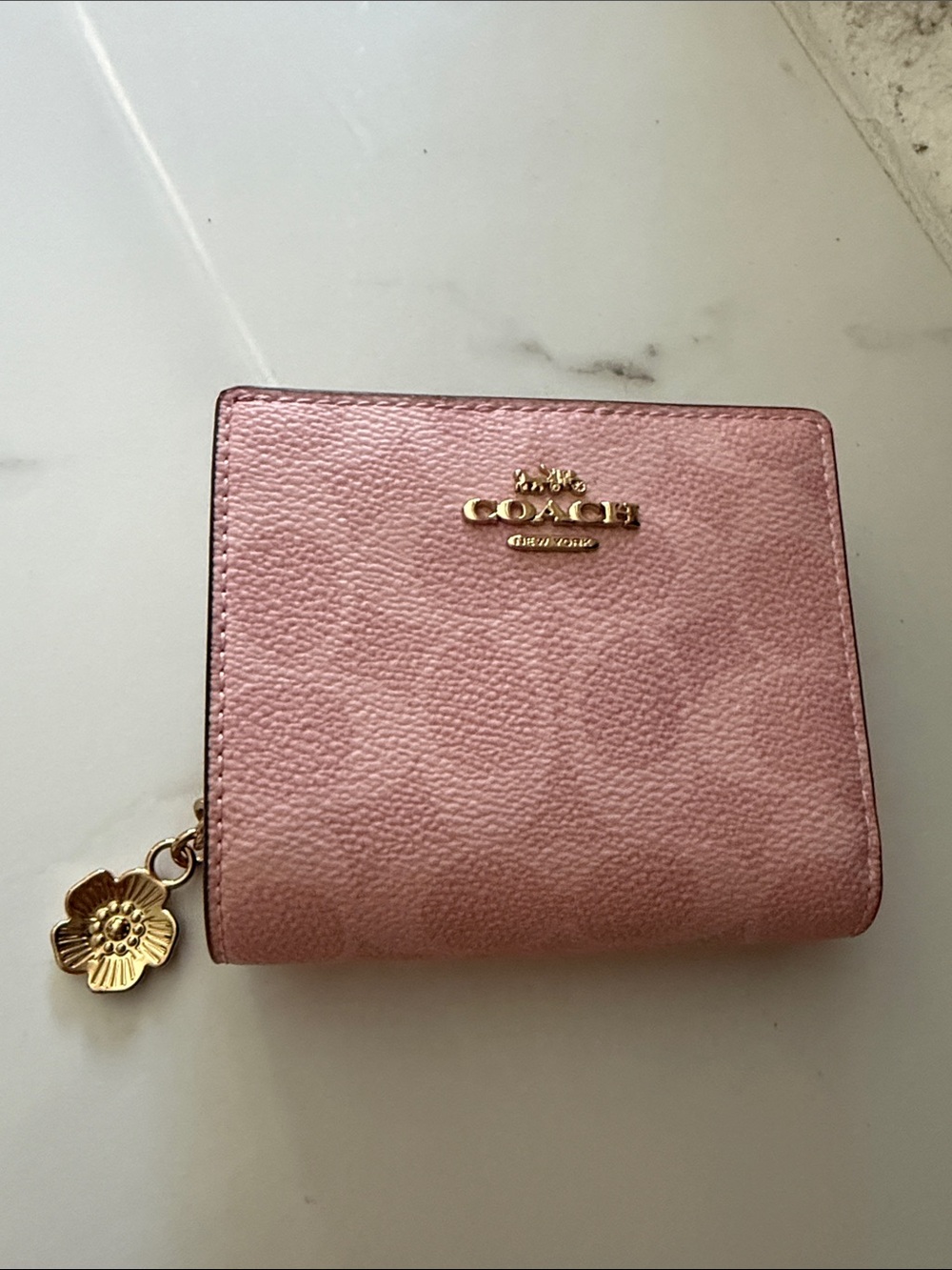 COACH Powder Pink Snap Wallet Signature Canvas